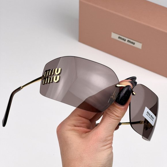 Miu Miu MU54YS 5AK06I BRAND NEW Sunglasses Gold Purple Wraparound Rimles Women main image 10